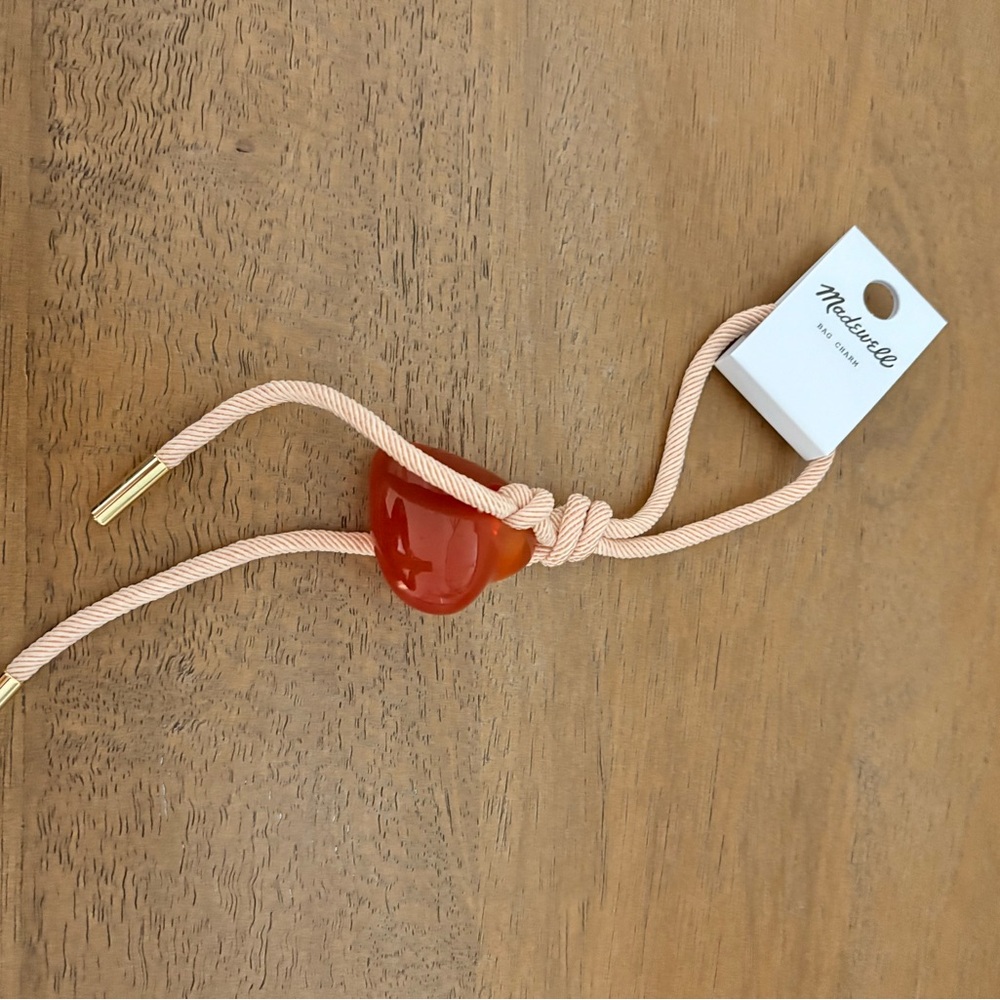 Madewell Red Heart bag charm with Beige Cord and gold accents - Picture 2 of 2